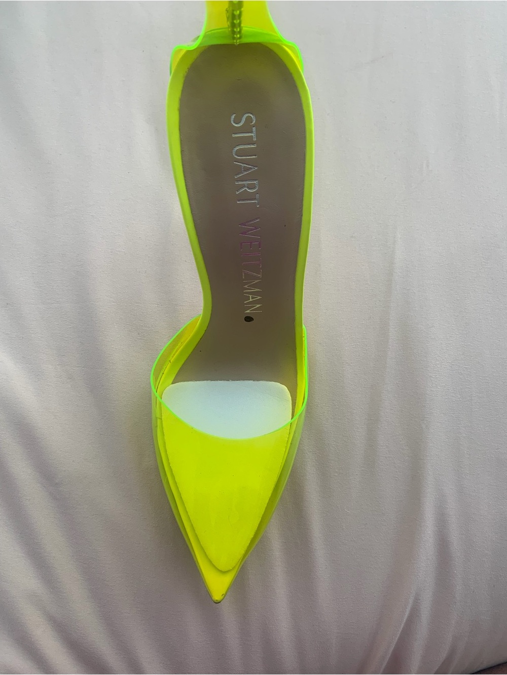 Stuart Weitzman Neon Yellow PVC Crystal Slingback Pumps - Picture 3 of 4